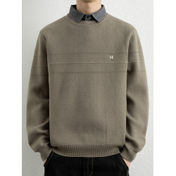 僑迪矇拉肌理感假兩件男士針織衫內搭秋冬季襯衫領毛衣加厚保暖