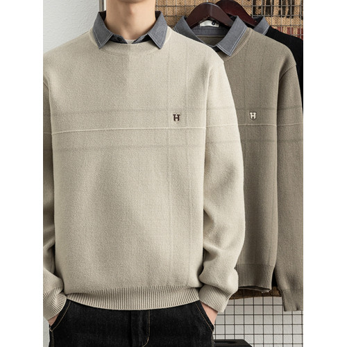 僑迪矇拉肌理感假兩件男士針織衫內搭秋冬季襯衫領毛衣加厚保暖 僑迪矇拉肌理感假兩件男士針織衫內搭秋冬季襯衫領毛衣加厚保暖