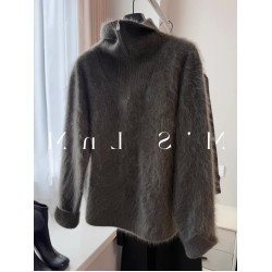 歐貨老錢風半拉鍊馬海毛毛衣女秋冬慵嬾高級感水貂絨高領針織衫厚