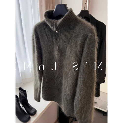 歐貨老錢風半拉鍊馬海毛毛衣女秋冬慵嬾高級感水貂絨高領針織衫厚