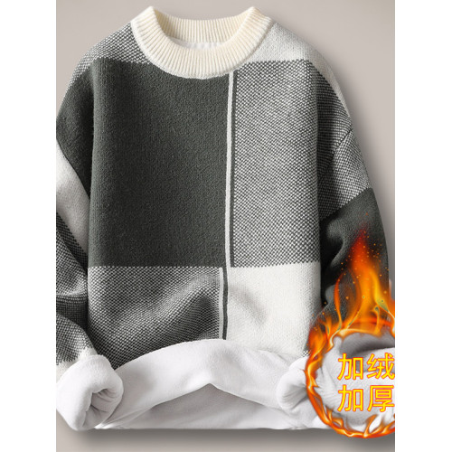 男士毛衣秋冬季加絨加厚款打底針織衫青少年學生潮流圓領線衣 男士毛衣秋冬季加絨加厚款打底針織衫青少年學生潮流圓領線衣