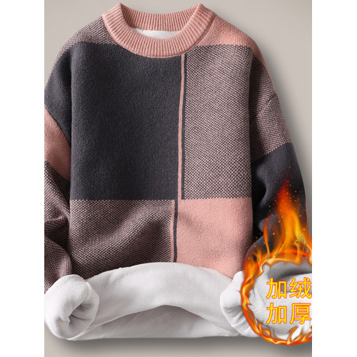 男士毛衣秋冬季加絨加厚款打底針織衫青少年學生潮流圓領線衣 男士毛衣秋冬季加絨加厚款打底針織衫青少年學生潮流圓領線衣