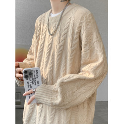 麥穗毛衣男款冬季寬松特大碼慵懶風情侶圓領針織衫粗線衣外套