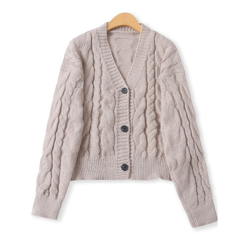 麻花毛衣外套秋季新款女裝百搭修身單排釦針織長袖開衫18711 麻花毛衣外套秋季新款女裝百搭修身單排釦針織長袖開衫18711