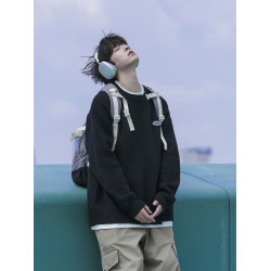 @港仔文藝男 日系純色圓領毛衣男冬季打底毛線衣男生套頭針織衫