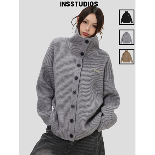 INSstudios 國潮情侶美式「粗棒針織高領毛衣」寬松開衫上衣外套 INSstudios 國潮情侶美式「粗棒針織高領毛衣」寬松開衫上衣外套