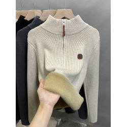 一體絨拉鍊半高領毛衣女加絨厚打底衫2025秋冬新款針織衫內搭上衣