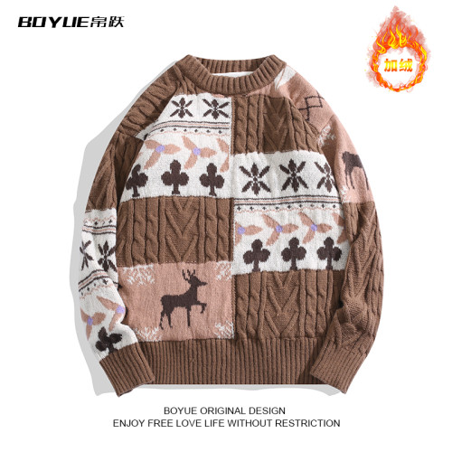 BOYUE帛躍復古聖誕毛衣秋冬美式潮牌加絨慵懶高級感小衆針織衫男