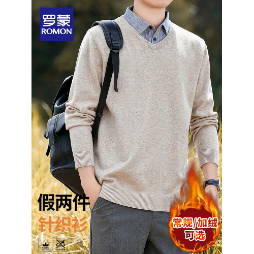 羅矇假兩件針織衫男秋冬長袖休閒襯衫領毛衣2025輕商務百搭上衣男 羅矇假兩件針織衫男秋冬長袖休閒襯衫領毛衣2025輕商務百搭上衣男