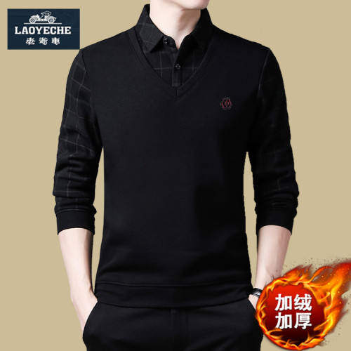 老爺車冬季毛衣爸爸裝保暖襯衫假兩件加絨加厚上衣男士t恤打底衫 老爺車冬季毛衣爸爸裝保暖襯衫假兩件加絨加厚上衣男士t恤打底衫