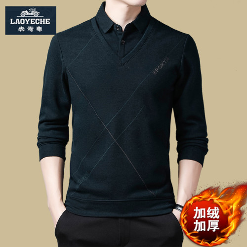 老爺車冬季毛衣爸爸裝保暖襯衫假兩件加絨加厚上衣男士t恤打底衫 老爺車冬季毛衣爸爸裝保暖襯衫假兩件加絨加厚上衣男士t恤打底衫