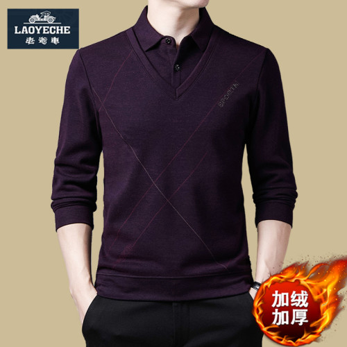 老爺車冬季毛衣爸爸裝保暖襯衫假兩件加絨加厚上衣男士t恤打底衫 老爺車冬季毛衣爸爸裝保暖襯衫假兩件加絨加厚上衣男士t恤打底衫
