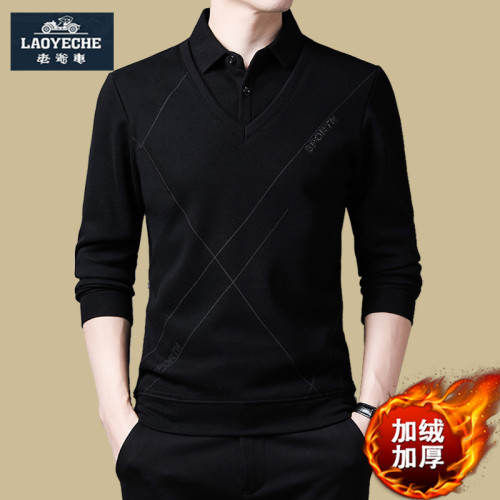 老爺車冬季毛衣爸爸裝保暖襯衫假兩件加絨加厚上衣男士t恤打底衫 老爺車冬季毛衣爸爸裝保暖襯衫假兩件加絨加厚上衣男士t恤打底衫