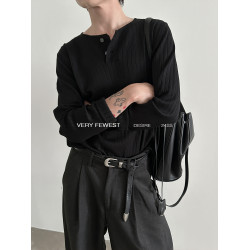 VERY FEWEST 基礎款亨利領套頭修身長袖針織衫男女款百搭打底衫