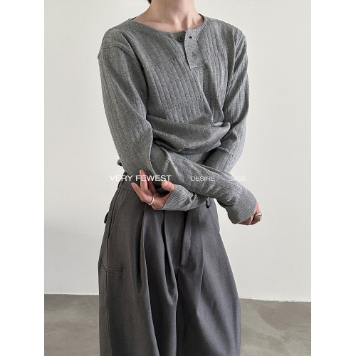 VERY FEWEST 基礎款亨利領套頭修身長袖針織衫男女款百搭打底衫 VERY FEWEST 基礎款亨利領套頭修身長袖針織衫男女款百搭打底衫