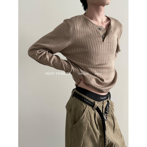 VERY FEWEST 基礎款亨利領套頭修身長袖針織衫男女款百搭打底衫 VERY FEWEST 基礎款亨利領套頭修身長袖針織衫男女款百搭打底衫