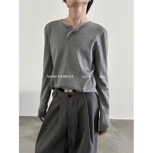 VERY FEWEST 基礎款亨利領套頭修身長袖針織衫男女款百搭打底衫 VERY FEWEST 基礎款亨利領套頭修身長袖針織衫男女款百搭打底衫