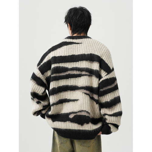 美式復古海馬毛條紋圓領毛衣男女冬季潮牌oversize慵懶休閒針織衫 美式復古海馬毛條紋圓領毛衣男女冬季潮牌oversize慵懶休閒針織衫