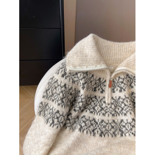 小C家 提花費爾島毛衣女款2025新款秋冬翻領羊毛奶呼呼軟糯針織衫