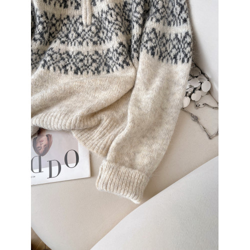 小C家 提花費爾島毛衣女款2025新款秋冬翻領羊毛奶呼呼軟糯針織衫