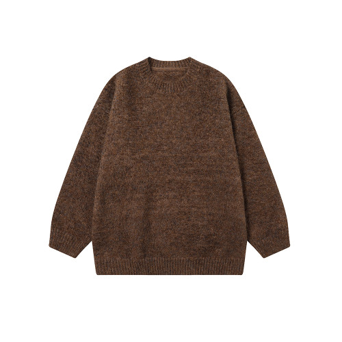 悟空有貨冬季復古簡約純色圓領毛衣男潮牌寬松情侶休閒針織打底衫 悟空有貨冬季復古簡約純色圓領毛衣男潮牌寬松情侶休閒針織打底衫