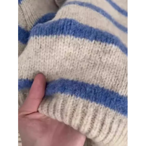 歐貨小衆藍色條紋polo翻領長袖軟糯針織衫毛衣女秋冬慵懶套頭上衣 歐貨小衆藍色條紋polo翻領長袖軟糯針織衫毛衣女秋冬慵懶套頭上衣