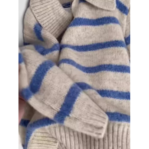 歐貨小衆藍色條紋polo翻領長袖軟糯針織衫毛衣女秋冬慵懶套頭上衣 歐貨小衆藍色條紋polo翻領長袖軟糯針織衫毛衣女秋冬慵懶套頭上衣