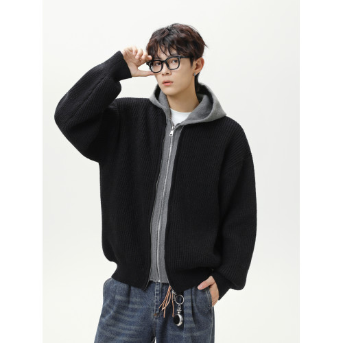 悟空有貨假兩件拼接開衫連帽針織衫外套男女秋季寬松情侶慵懶毛衣 悟空有貨假兩件拼接開衫連帽針織衫外套男女秋季寬松情侶慵懶毛衣