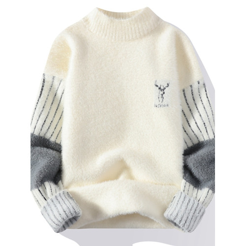 仿水貂絨毛衣男秋冬加絨加厚保暖打底衫潮流初高中學生大童針織衫 仿水貂絨毛衣男秋冬加絨加厚保暖打底衫潮流初高中學生大童針織衫