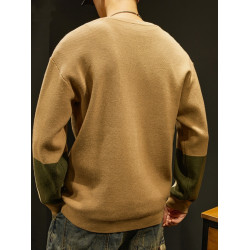 高級美式復古毛衣男撞色寬松內搭打底針織衫秋冬季男裝休閒上衣服