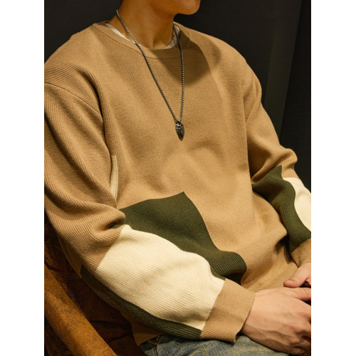 高級美式復古毛衣男撞色寬松內搭打底針織衫秋冬季男裝休閒上衣服 高級美式復古毛衣男撞色寬松內搭打底針織衫秋冬季男裝休閒上衣服