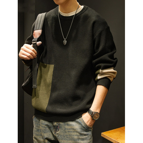 高級美式復古毛衣男撞色寬松內搭打底針織衫秋冬季男裝休閒上衣服 高級美式復古毛衣男撞色寬松內搭打底針織衫秋冬季男裝休閒上衣服