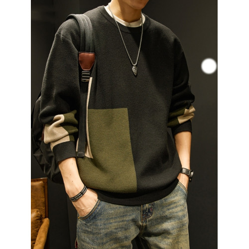 高級美式復古毛衣男撞色寬松內搭打底針織衫秋冬季男裝休閒上衣服 高級美式復古毛衣男撞色寬松內搭打底針織衫秋冬季男裝休閒上衣服