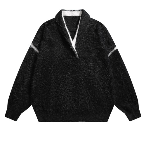 BMOB美式高級感仿貂毛毛衣重磅V領寬松潮牌設計感小衆針織衫外套 BMOB美式高級感仿貂毛毛衣重磅V領寬松潮牌設計感小衆針織衫外套