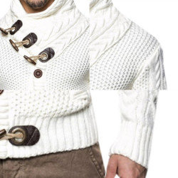 高領針織衫保暖打底衫堆領白色毛衣男潮流休閒個性長袖開衫款上衣