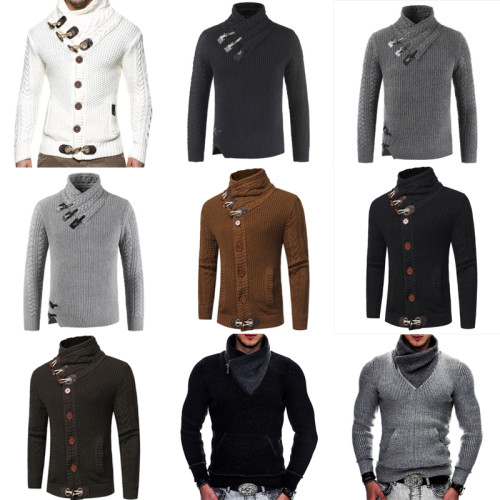 高領針織衫保暖打底衫堆領白色毛衣男潮流休閒個性長袖開衫款上衣 高領針織衫保暖打底衫堆領白色毛衣男潮流休閒個性長袖開衫款上衣