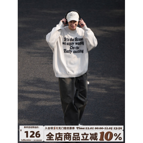 BELLKENIDEA 秋冬保暖圓領字母排版提花粗針毛衣男女潮流行情侶裝 BELLKENIDEA 秋冬保暖圓領字母排版提花粗針毛衣男女潮流行情侶裝