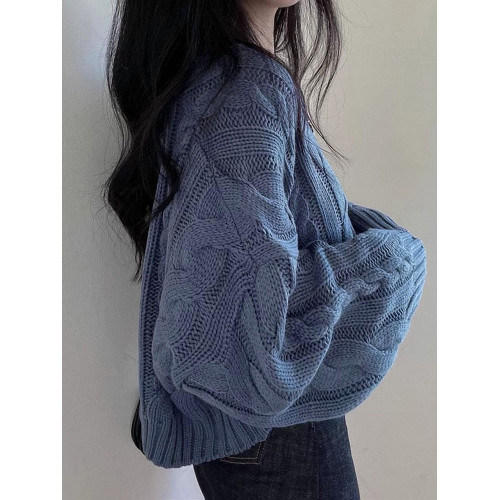 秋冬女裝批新款髮chic休閒復古長袖外穿寬松慵懶針織麻花短款毛衣 秋冬女裝批新款髮chic休閒復古長袖外穿寬松慵懶針織麻花短款毛衣