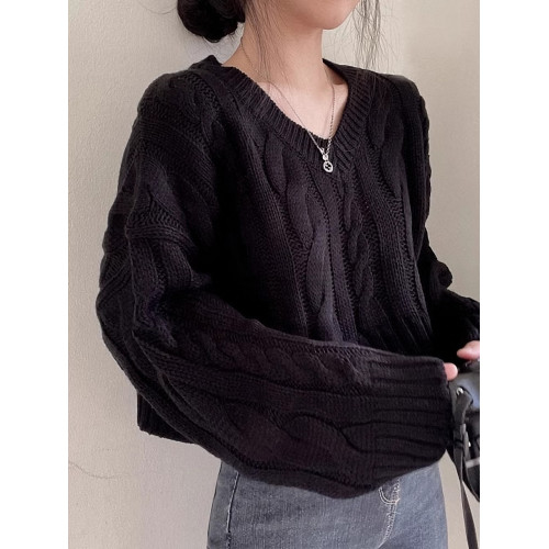 秋冬女裝批新款髮chic休閒復古長袖外穿寬松慵懶針織麻花短款毛衣 秋冬女裝批新款髮chic休閒復古長袖外穿寬松慵懶針織麻花短款毛衣