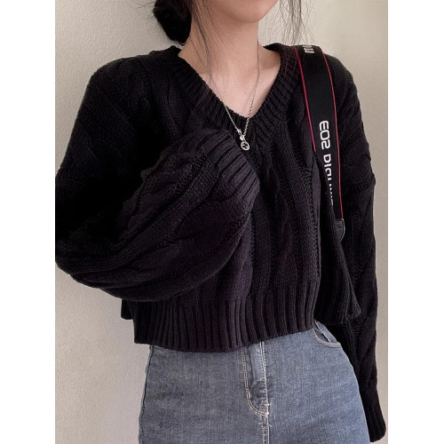 秋冬女裝批新款髮chic休閒復古長袖外穿寬松慵懶針織麻花短款毛衣 秋冬女裝批新款髮chic休閒復古長袖外穿寬松慵懶針織麻花短款毛衣