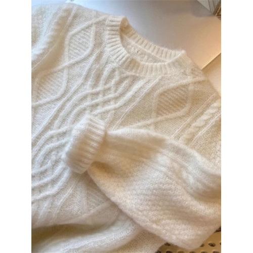 粉色浣熊絨麻花毛衣女秋冬軟糯慵懶風套頭羊絨打底針織衫加厚冬季 粉色浣熊絨麻花毛衣女秋冬軟糯慵懶風套頭羊絨打底針織衫加厚冬季