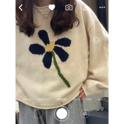實拍◆四葉草提花純色柔軟圓領基礎款卷邊寬鬆套頭親膚針織衫毛衣