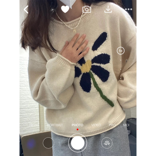 實拍◆四葉草提花純色柔軟圓領基礎款卷邊寬鬆套頭親膚針織衫毛衣