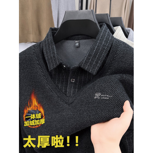毛衣男秋冬季男士假兩件加絨加厚襯衫領保暖針織中老年polo打底衫 毛衣男秋冬季男士假兩件加絨加厚襯衫領保暖針織中老年polo打底衫