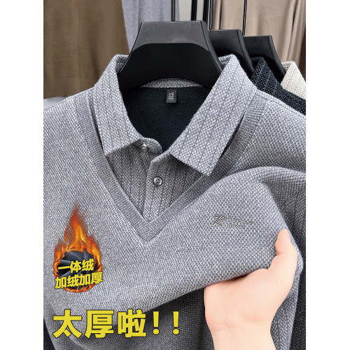 毛衣男秋冬季男士假兩件加絨加厚襯衫領保暖針織中老年polo打底衫 毛衣男秋冬季男士假兩件加絨加厚襯衫領保暖針織中老年polo打底衫