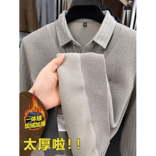 毛衣男秋冬季男士假兩件加絨加厚襯衫領保暖針織中老年polo打底衫 毛衣男秋冬季男士假兩件加絨加厚襯衫領保暖針織中老年polo打底衫
