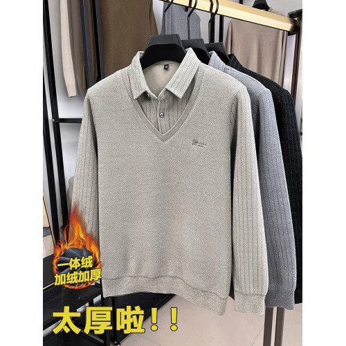 毛衣男秋冬季男士假兩件加絨加厚襯衫領保暖針織中老年polo打底衫 毛衣男秋冬季男士假兩件加絨加厚襯衫領保暖針織中老年polo打底衫