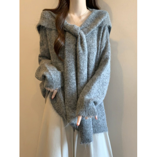 假兩件披肩海軍領灰色正肩毛衣女2025冬新款大碼胖mm中長款針織衫 假兩件披肩海軍領灰色正肩毛衣女2025冬新款大碼胖mm中長款針織衫