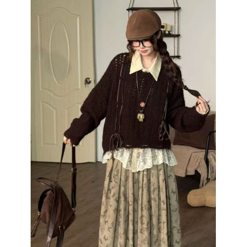 日系復古鏤空套頭毛衣女秋冬外穿寬松慵懶風高級感針織衫長袖上衣 日系復古鏤空套頭毛衣女秋冬外穿寬松慵懶風高級感針織衫長袖上衣