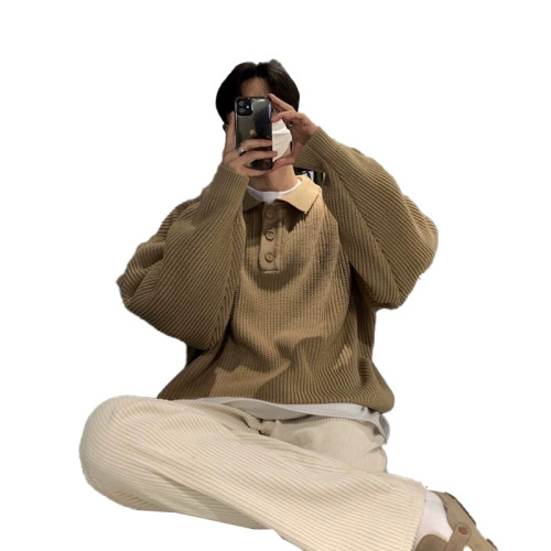 白色polo領毛衣男款秋冬季新款港風復古日系重磅慵懶風翻領針織衫 白色polo領毛衣男款秋冬季新款港風復古日系重磅慵懶風翻領針織衫